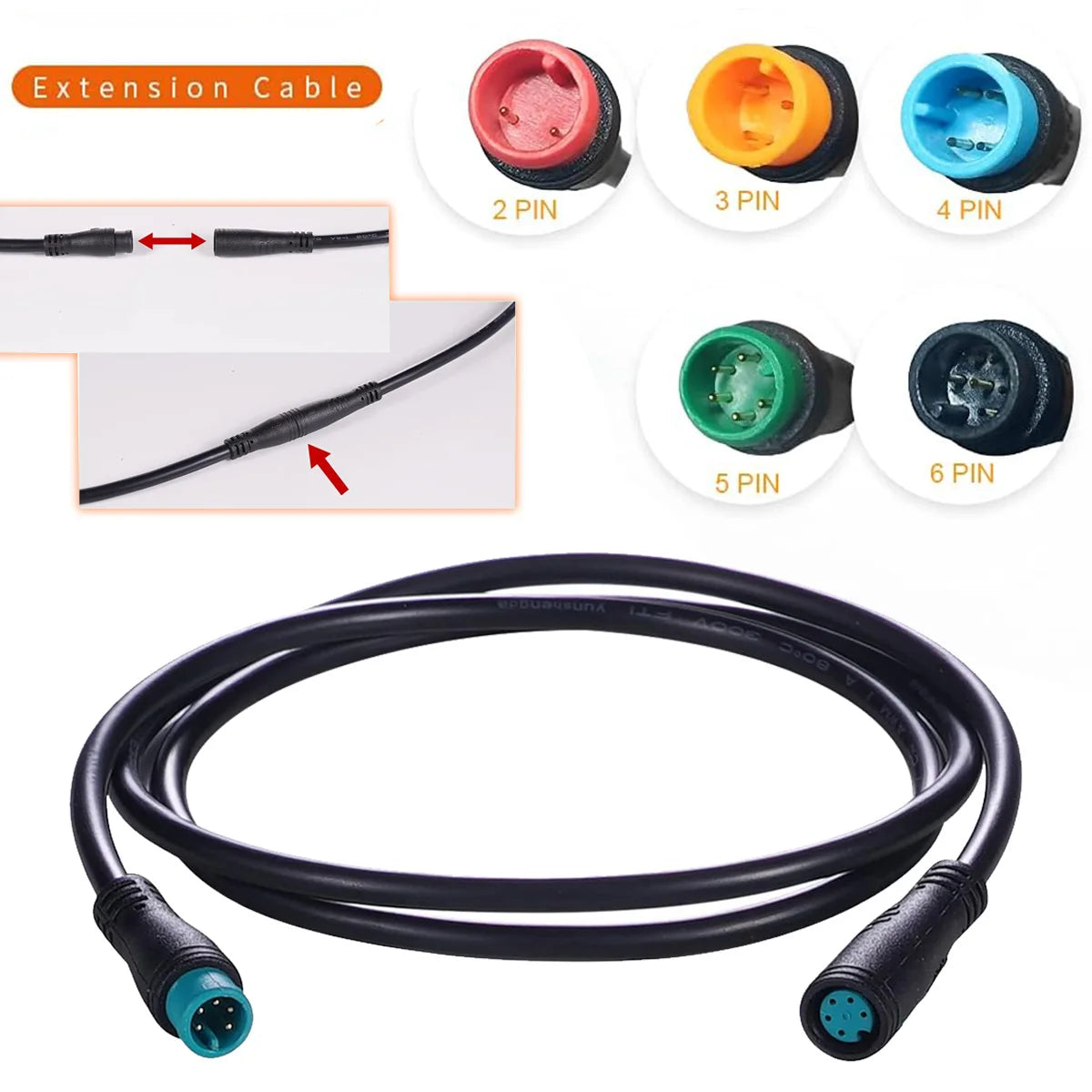 E-Bike Male to Female Extension Connector Cable – 2/3/4/5-Pin